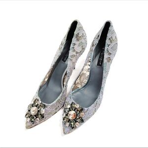 Dolce and Gabbana Pumps Women Blue Cotton Lace